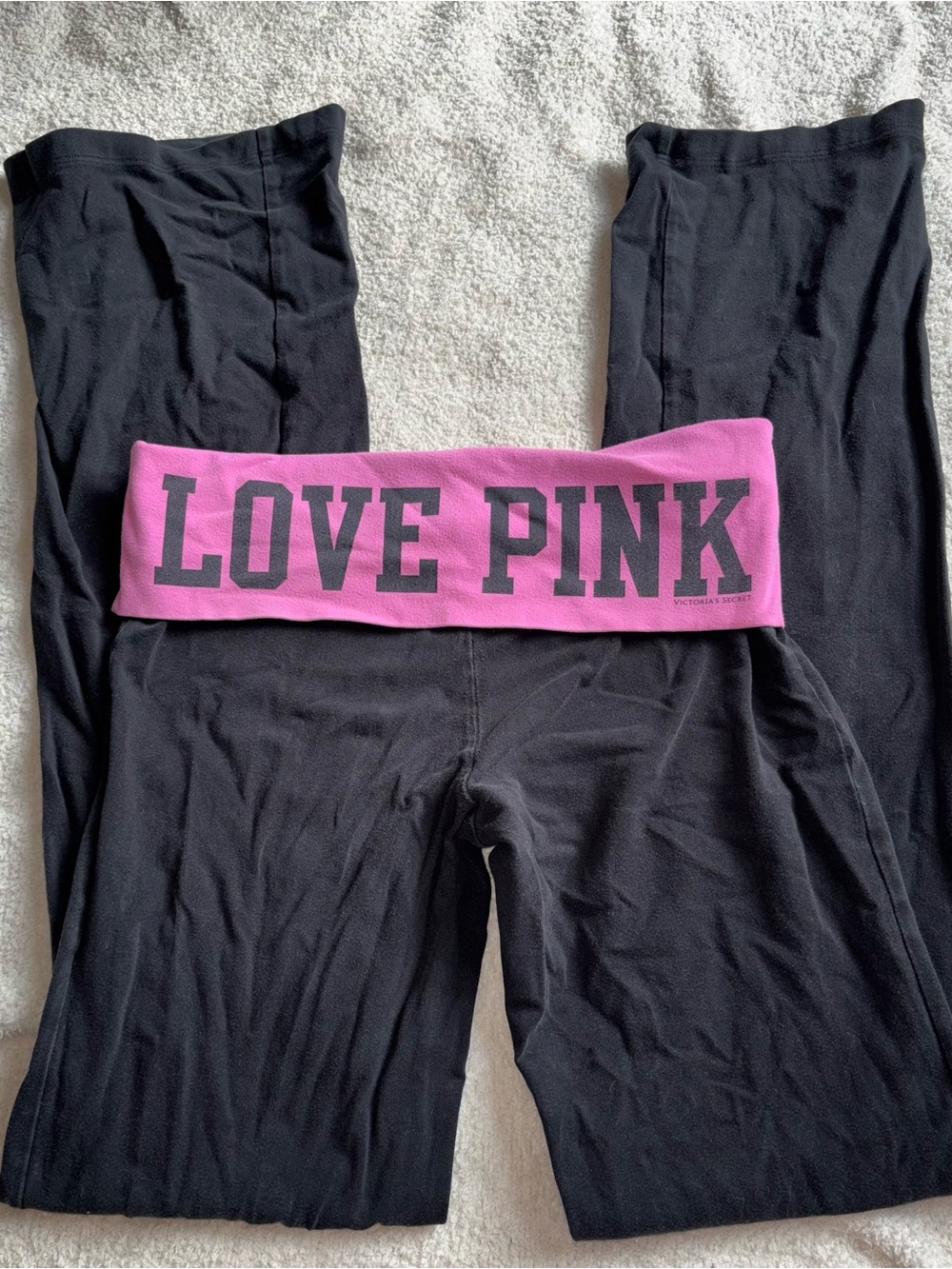 PINK Victoria's Secret Black Leggings with Pink 'LOVE PINK' Waistband